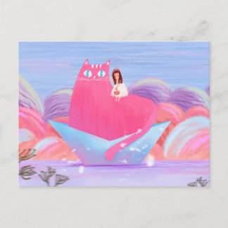 Carte Postale La mignonne fille et le gros chat