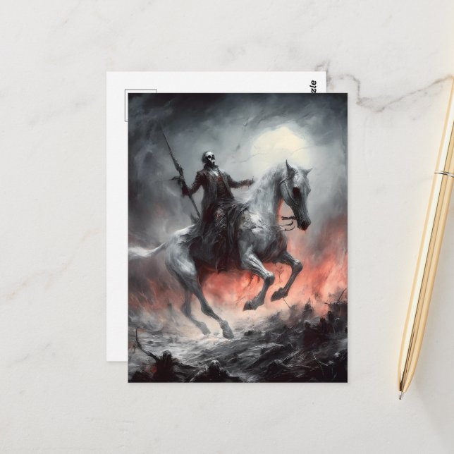 Carte Postale La mort sur un cheval pâle Art macabre IA (Devant/Arrière en situation)