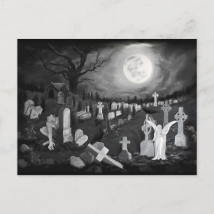 Carte Postale La nuit au cimetière - Ange avec Diable