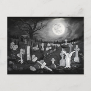 Carte Postale La nuit au cimetière - Ange avec Diable