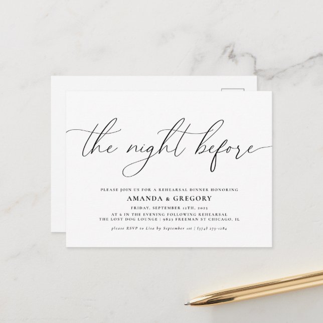 Carte Postale La Nuit Avant le Dîner de Répétition de Mariage (Devant/Arrière en situation)
