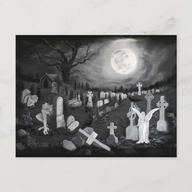 Carte Postale La nuit sur le cimetière - Ange avec Diable (Devant)