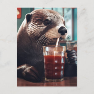 Carte Postale La Otter Boit dans un Café