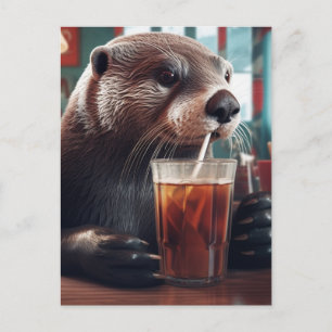Carte Postale La Otter boit un thé glacé dans un café