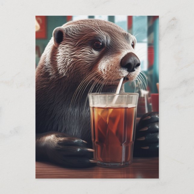Carte Postale La Otter boit un thé glacé dans un café (Devant)