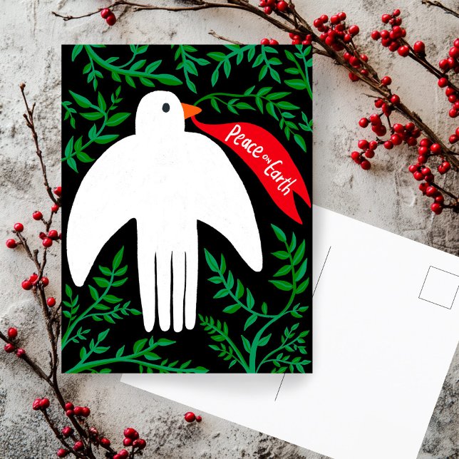 Carte Postale La Paix sur Terre Dove Noël Noël Noël Noël Noël (Peace on Earth Dove Christmas Xmas Hand Drawn Botanical Foliage  Holiday Postcard
)