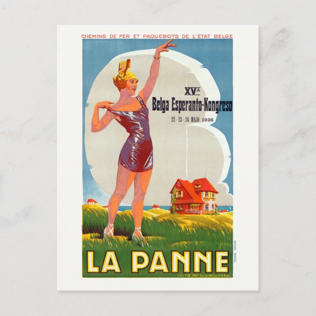 Carte Postale La Panne Belgique Poster vintage 1926 (Devant)