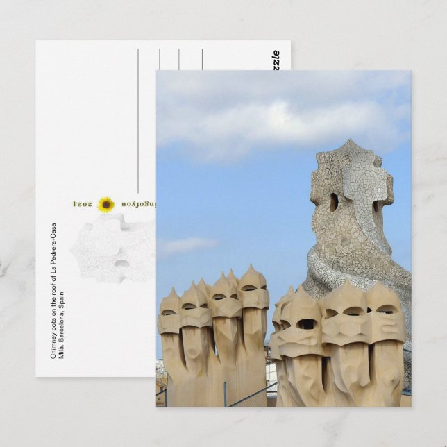 Carte Postale La Pedrera Chimney Pots, Barcelone, Espagne - (Devant / Derrière)