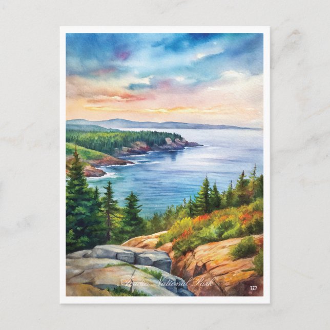Carte Postale La peinture aquarelle du parc national Acadia (Devant)