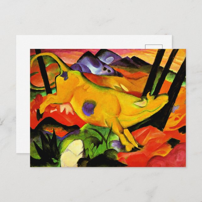 Carte Postale La peinture de Franz Marc, La vache jaune (Devant / Derrière)