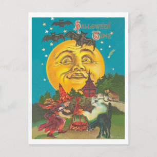 Carte Postale La période d'Halloween, jeune sorcière à la pleine