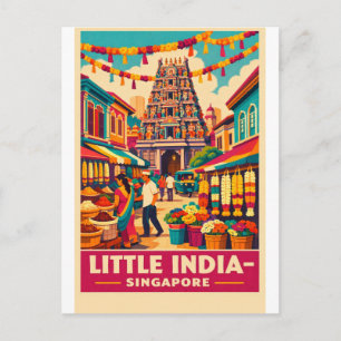Carte Postale La Petite Inde, Singapour dans un rétro vibrant