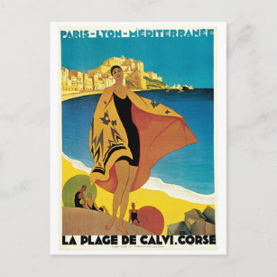 Carte Postale La Plage de Calvi, poster de voyage vintage France