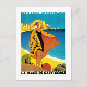 Carte Postale La Plage de Calvi Vintage France Travel Art