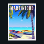 Carte Postale La plage Vintage de Martinique<br><div class="desc">vintage,  rétro,  voyage,  moderne,  aquarelle,  classique,  plage martinique,  bateau martinique,  visite martinique, </div>