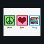 Carte Postale La poésie de l'amour pour la paix<br><div class="desc">Un signe de paix,  un coeur,  et une quill avec du papier est un design mignon à donner à un poète.</div>