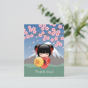 Carte Postale La poupée rouge Sakura Kokeshi - Cute Geisha Merci