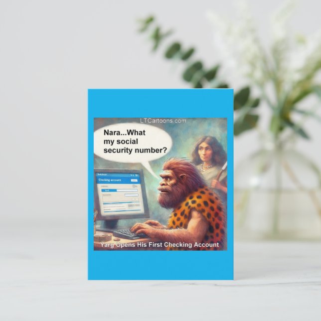 Carte Postale La première connexion de Yarg : faire ses comptes  (Debout devant)