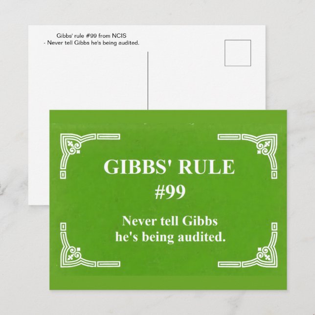 Carte Postale La règle 99 de Gibbs (Devant / Derrière)