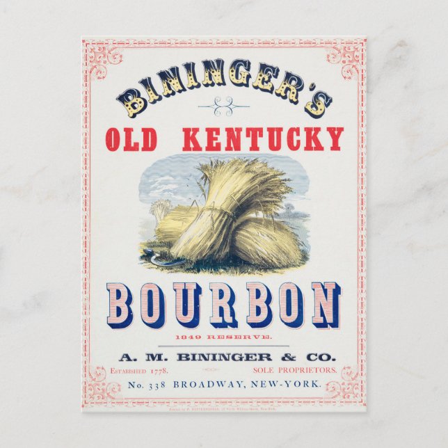 Carte Postale La réserve Bininger's Old Kentucky Bourbon 1849. (Devant)