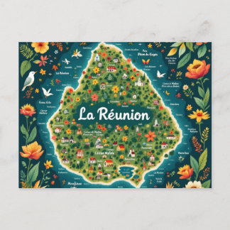 Carte postale La Réunion – Carte illustrée de l’îl