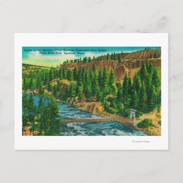 Carte Postale La rivière Spokane et le pont du pied de suspensio (Devant)