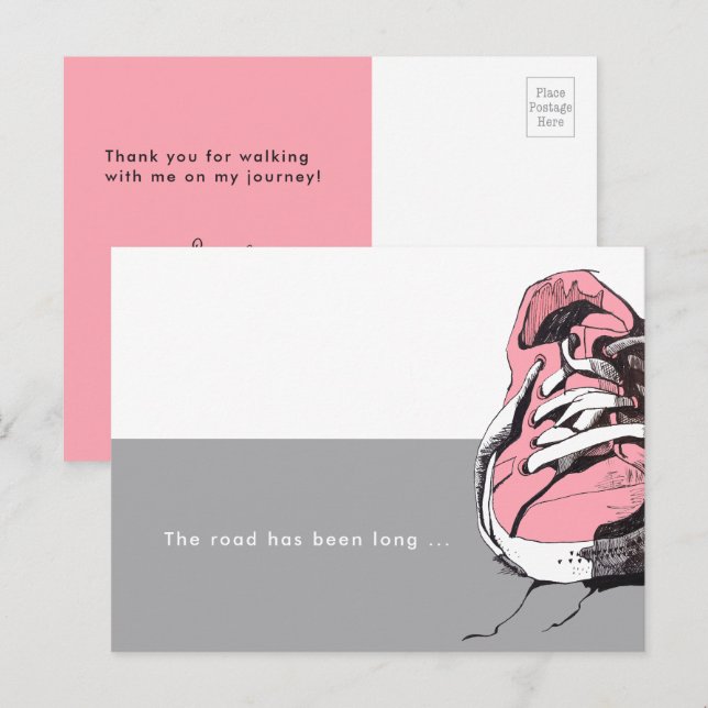 Carte Postale La Route A Été Long Basket Rose Merci (Devant / Derrière)