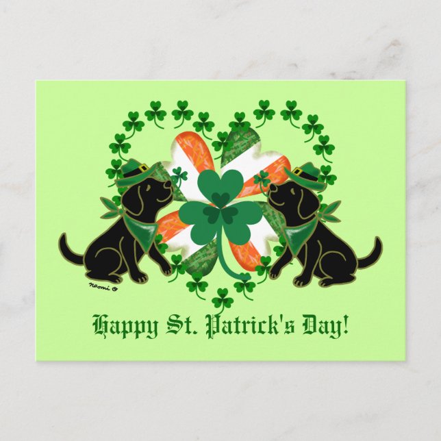 Carte Postale La Saint-Patrick Deux Labradors Noirs  (Devant)
