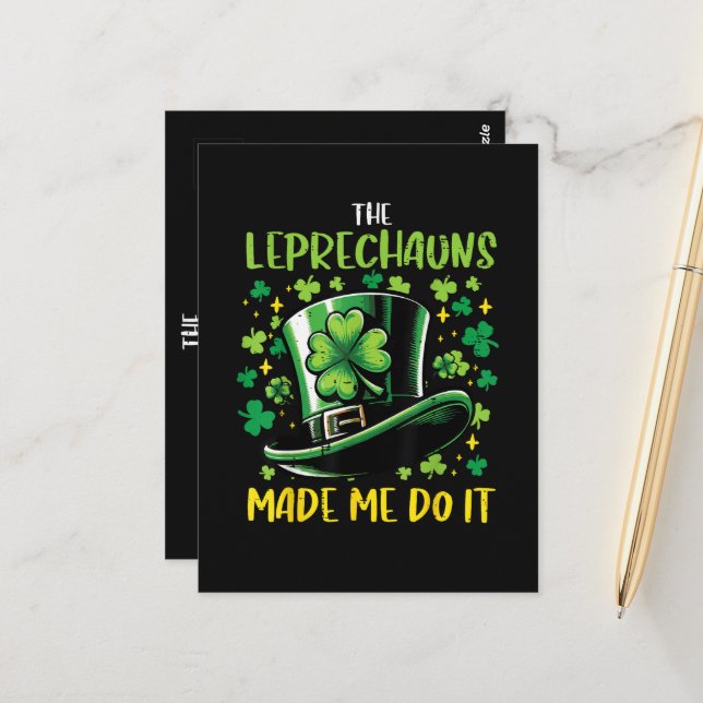 Carte Postale La Saint-Patrick les lutins m'ont fait faire ça (Devant/Arrière en situation)