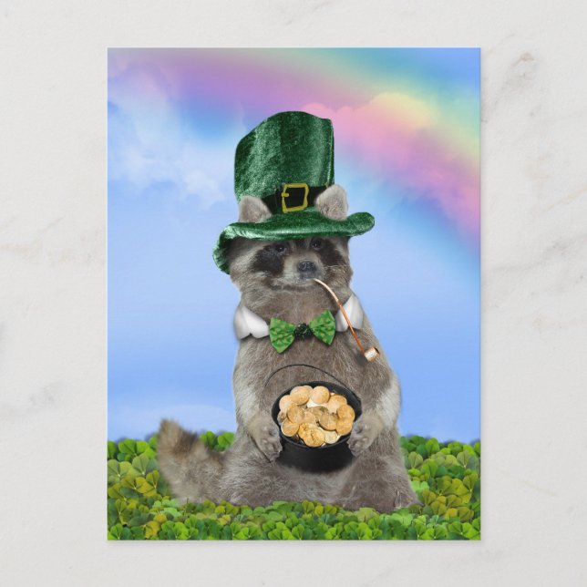 Carte Postale La Saint-Patrick - Raton laveur chanceux (Devant)