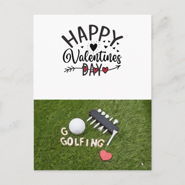 Carte Postale La Saint-Valentin de golf avec des ballons de golf (Devant)