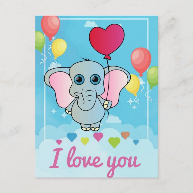 Carte Postale La Saint-Valentin de l'éléphant bébé pour tout-pet (Devant)