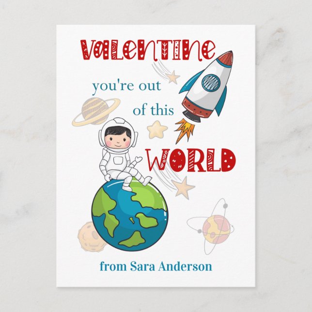 Carte Postale La Saint-Valentin des enfants dans l'espace est ho (Devant)