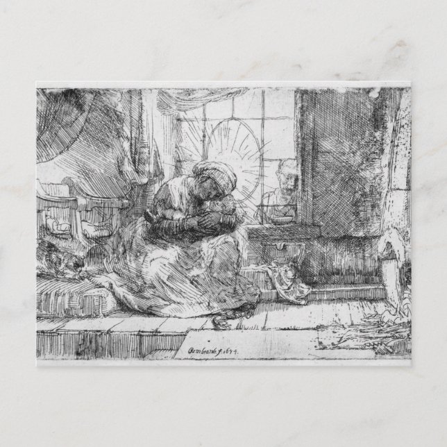 Carte Postale La Sainte Famille avec un chat, 1654 (Devant)