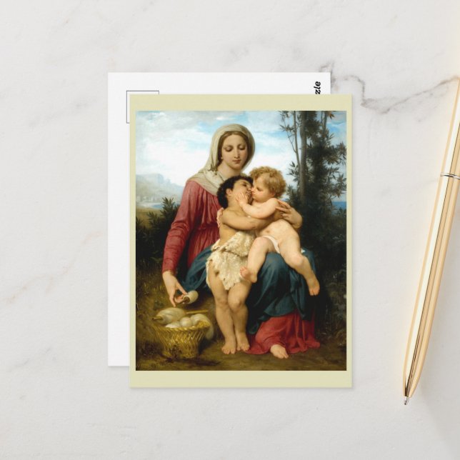 Carte Postale La Sainte Famille par William Bouguereau (Devant/Arrière en situation)