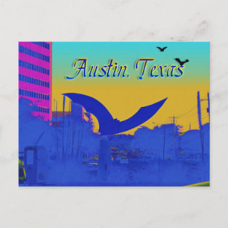 Carte Postale La sculpture de chauve-souris d'Austin en Neon Car