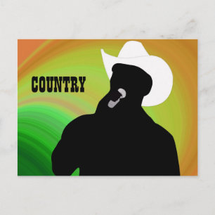 Carte Postale La silhouette du chanteur country, dos jaune vert