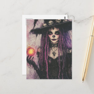 Carte Postale La Sorcière Avec Magie dans sa Main