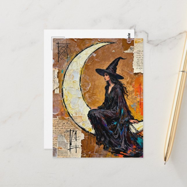 Carte Postale La Sorcière sur le Collage de Lune (Devant/Arrière en situation)