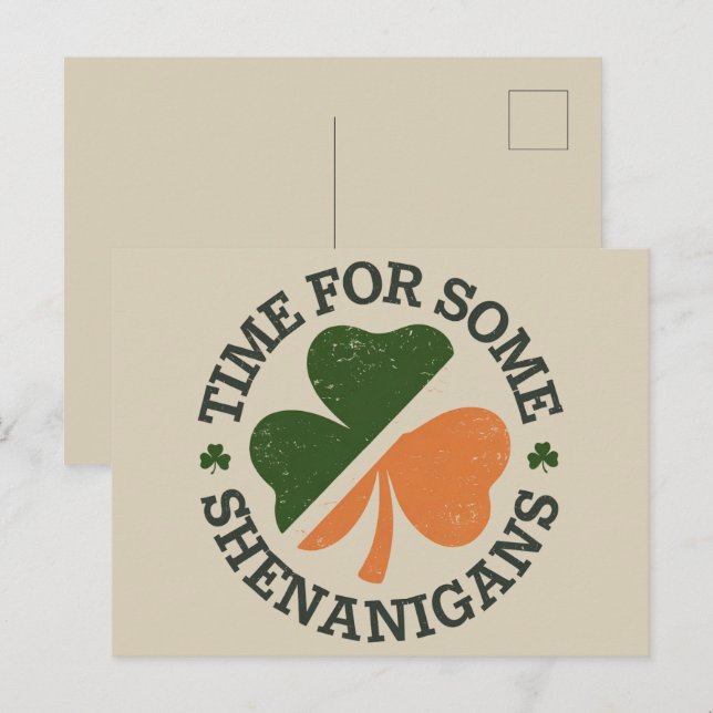 Carte Postale La St. Patrick's Time pour quelques bêtises Trèfle (Devant / Derrière)