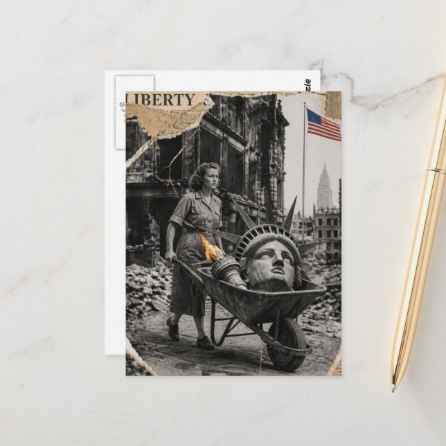 Carte Postale La statue de la Liberté dans un collage de brouett (Devant/Arrière en situation)