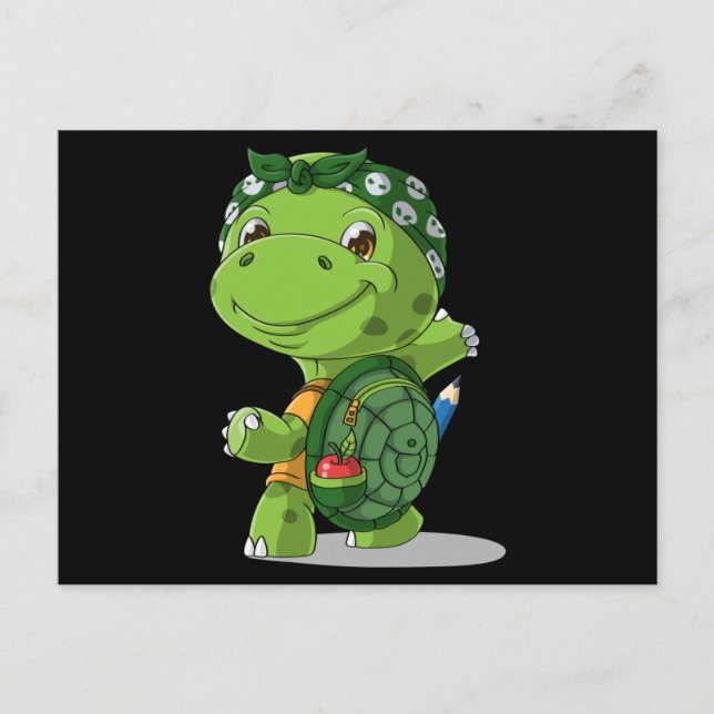 Carte Postale La tortue caricaturale va à l'école (Devant)