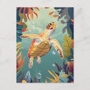 Carte Postale La Tortue Verte Nage L'Océan Pacifique