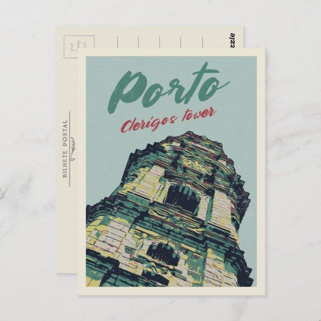 Carte Postale La tour de Porto Clerigos illustration Portugal (Devant / Derrière)