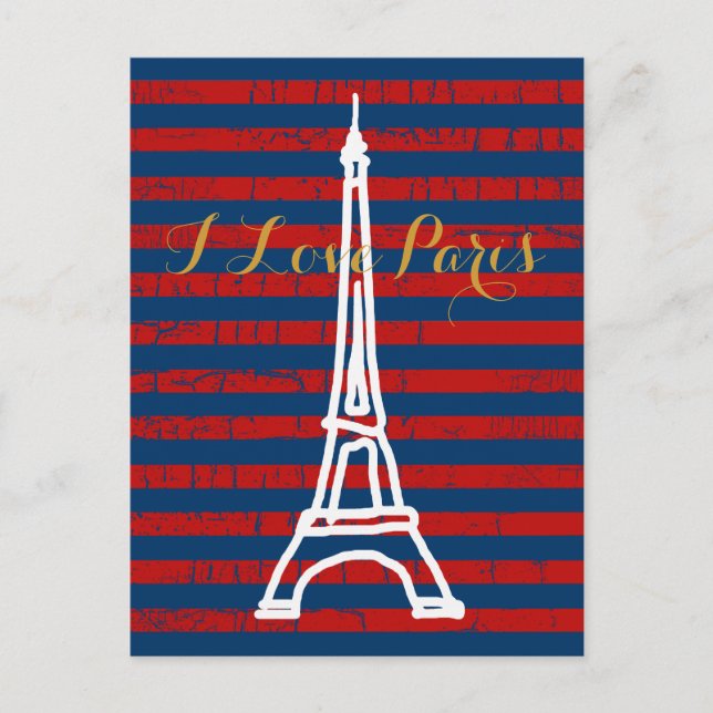 Carte Postale la tour Eiffel, rayures & amour (Devant)