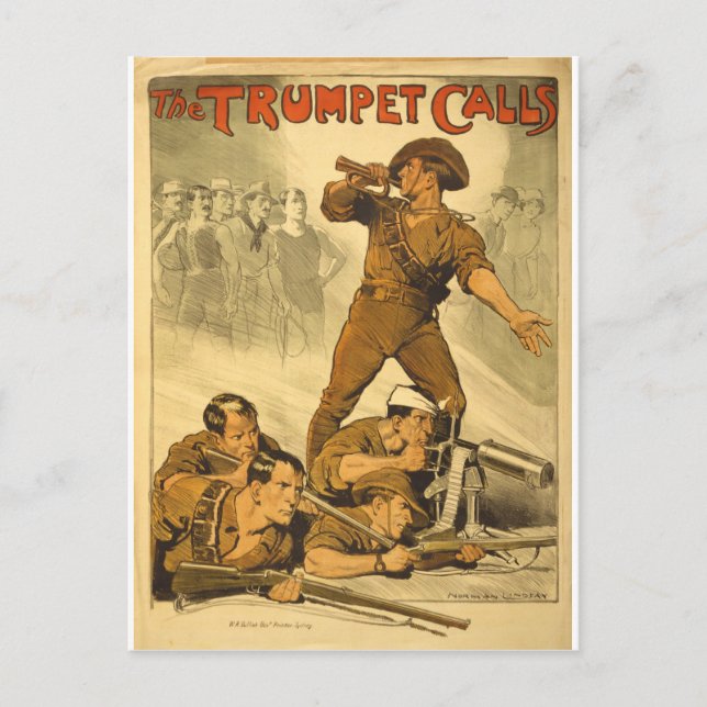 Carte Postale La trompette appelle l'affiche Vintage WW1 (Devant)