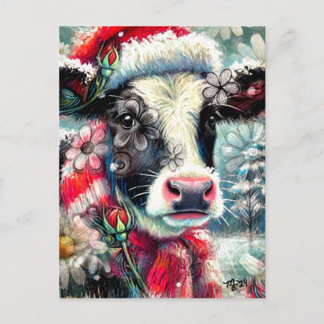 Carte Postale La vache rêve de temps plus chauds Turquoise Rouge (Devant)