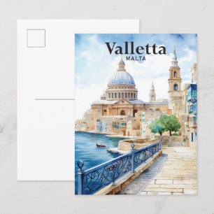 Carte Postale La Valette Malte Aquarelle Peinture Voyage