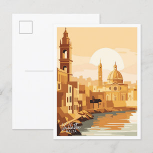 Carte Postale La Valette Malte Art Travel Illustration Vintage