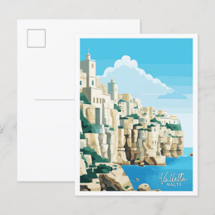 Carte Postale La Valette Malte Voyage Vintage illustration